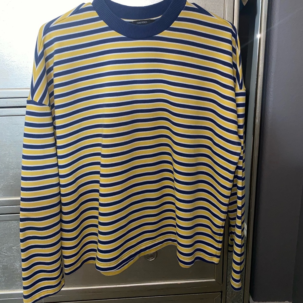 Forever 21 white, blue & yellow striped sweatshirt